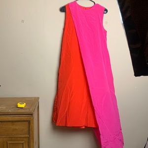 Asymmetrical Pink and Orange A-Line Cocktail Dress
